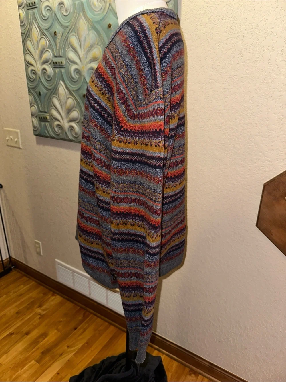 Weatherproof Fair Isle Lambswool Blend Sweater Mens XL Blue V Neck Knit 90s